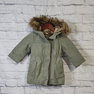 GAP Kids Green Parka with Faux Fur Hood